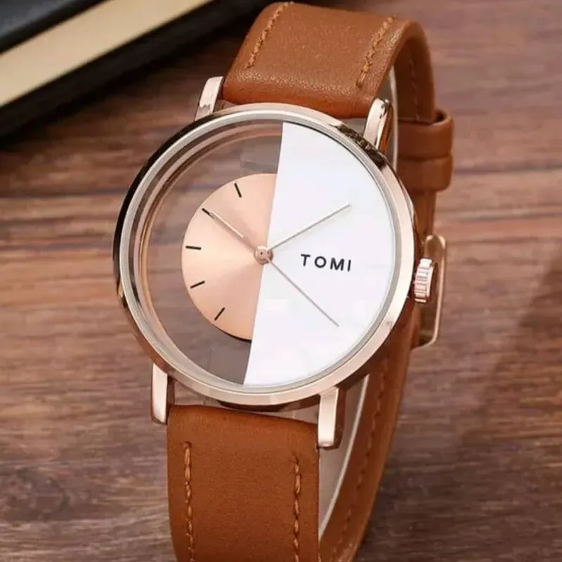 Montre à Quartz Créative, Bracelet en Cuir