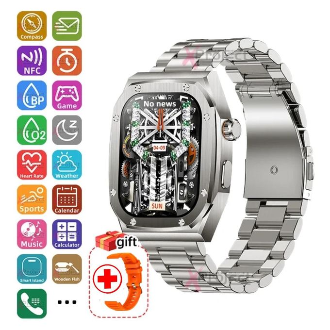 ساعة ذكية بشاشة كبيرة مع سوار معدني + سيليكون - الصورة 3