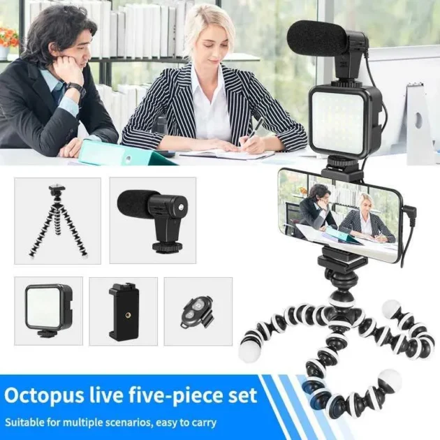 Kit de création de contenu pour smartphone avec trépied, microphone et éclairage LED