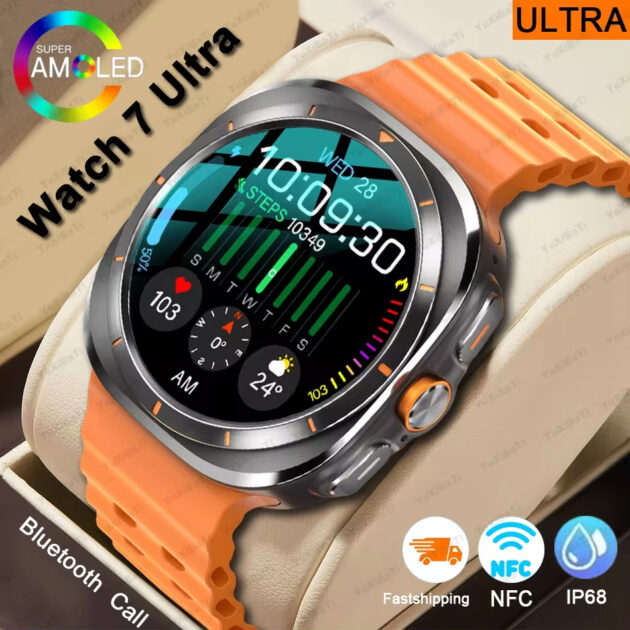 ساعة ذكية بشاشة AMOLED عالية الدقة مع 3 أساور (ستانلس ستيل + جلد + سيليكون) (نسخة)