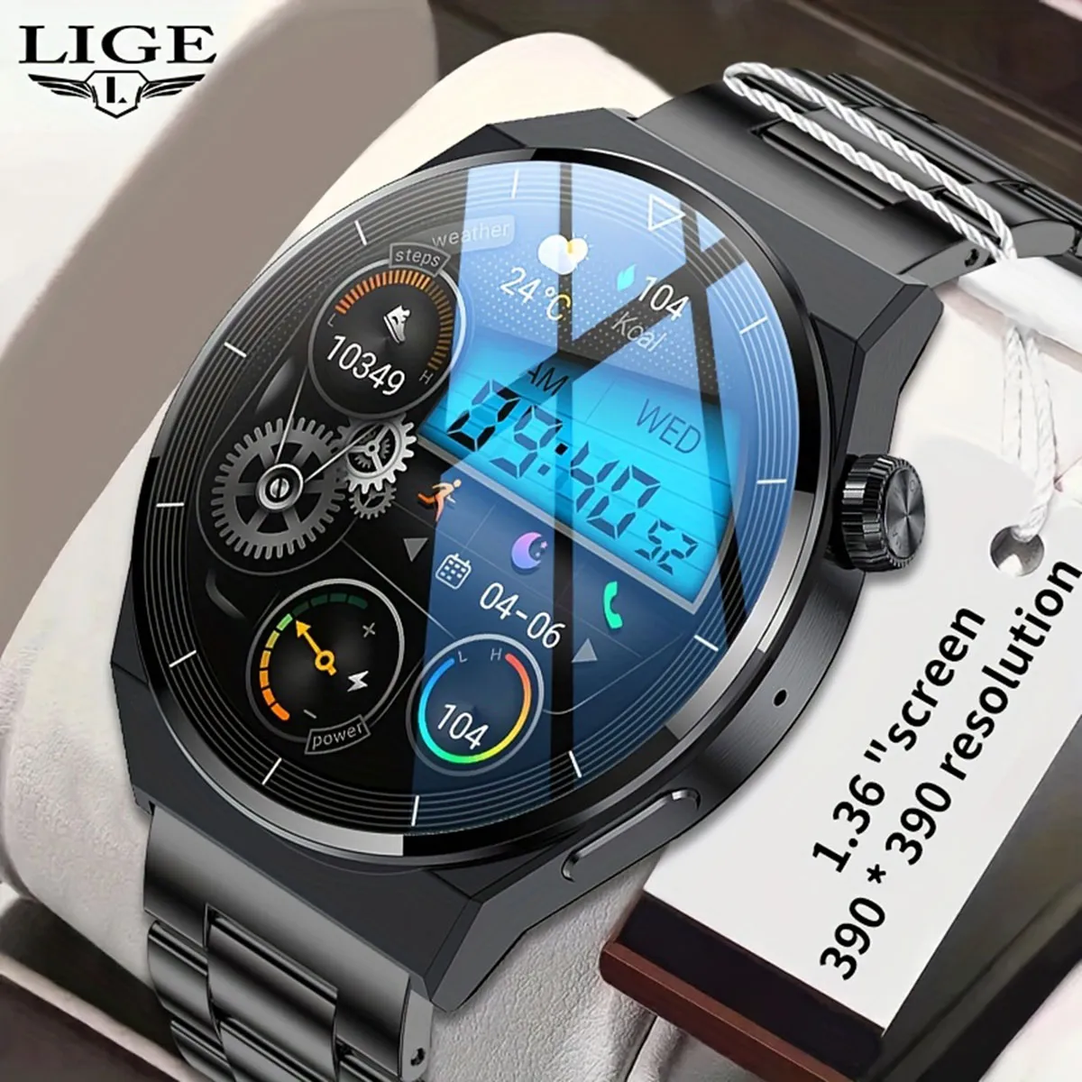 LIGE AMOLED – Luxe, Élégance et Technologie avec 3 Bracelets - الصورة 3